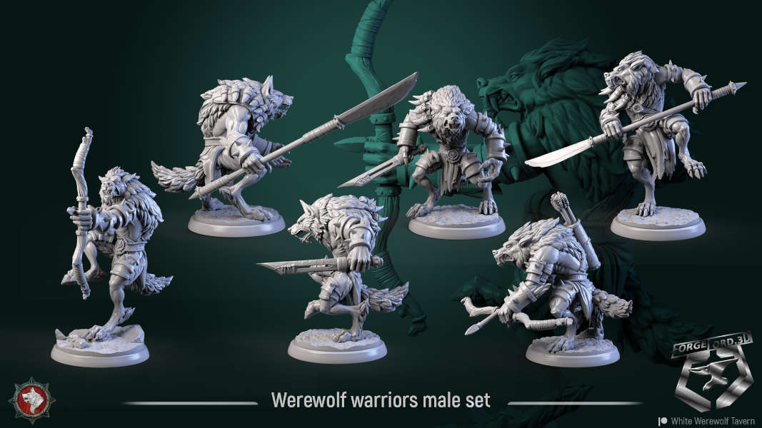 Werewolf Warriors Male Set 32mm ForgeLord 3D Fantasy Miniatures