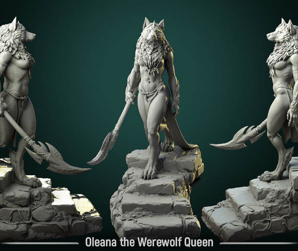 Oleana-the-Werewolf-Queen-statue-75mm-figurines-fantasy-tabletop-RPG-3D-miniatures-white-werewolf-tavern