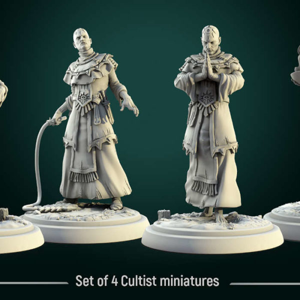 Set-of-4-Cultist-32mm-figurines-fantasy-tabletop-RPG-3D-miniatures-white-werewolf-tavern