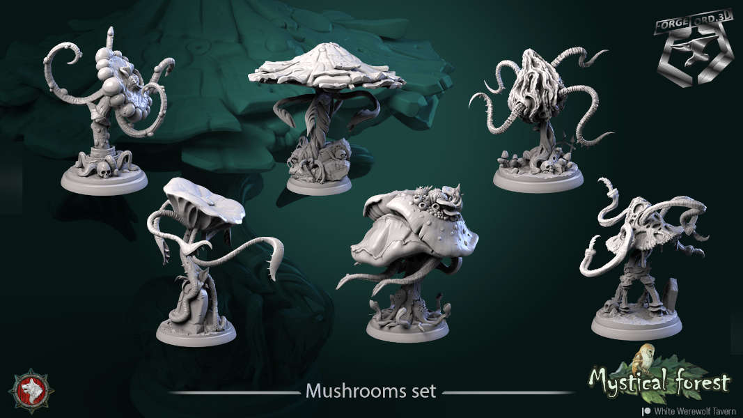 Mushrooms set, 32mm - ForgeLord.3D Fantasy Miniatures