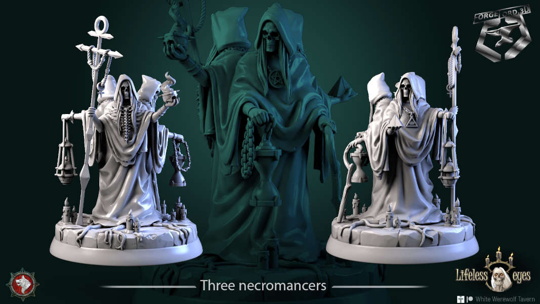 Three necromancers, 32mm - ForgeLord.3D Fantasy Miniatures