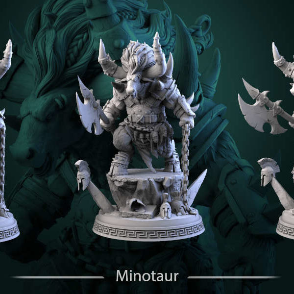 Minotaur-statue-75mm-figurines-fantasy-tabletop-RPG-3D-miniatures-white-werewolf-tavern