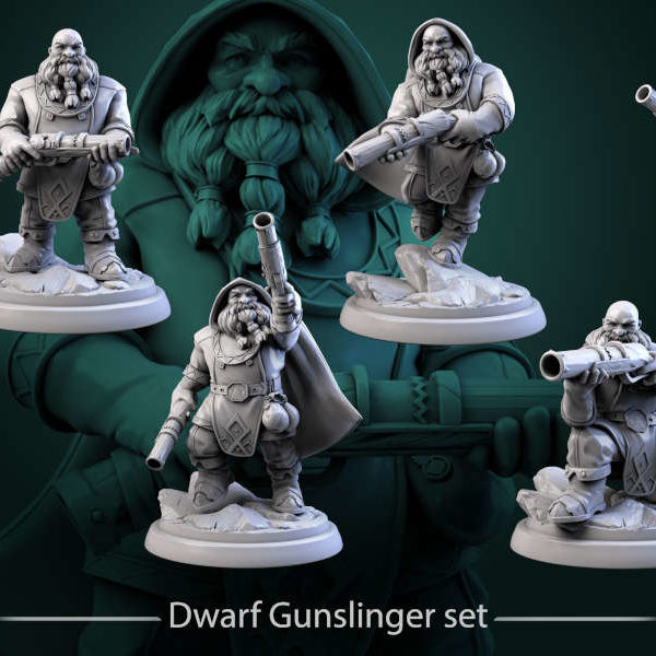 Dwarf Gunslinger-set-32mm-figurines-fantasy-tabletop-RPG-3D-miniatures-white-werewolf-tavern