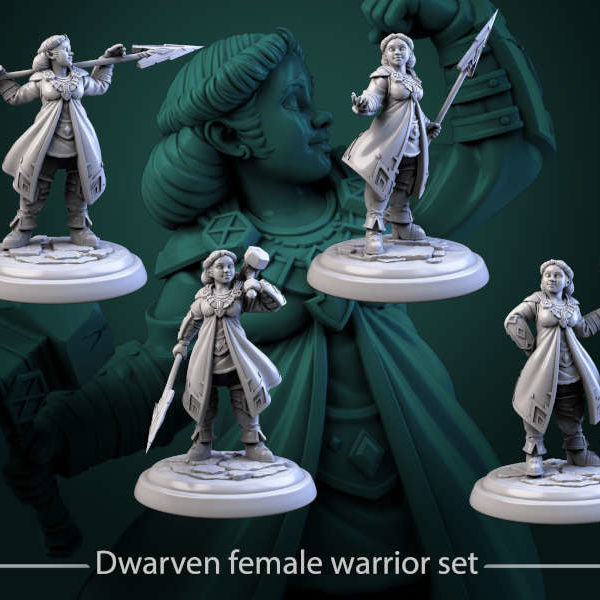 Dwarven-female-warrior-set-32mm-figurines-fantasy-tabletop-RPG-3D-miniatures-white-werewolf-tavern