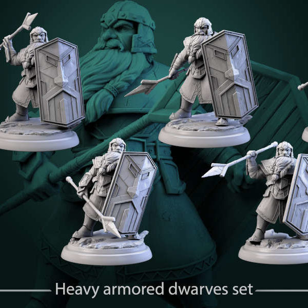 Heavy armored dwarves-set-32mm-figurines-fantasy-tabletop-RPG-3D-miniatures-white-werewolf-tavern