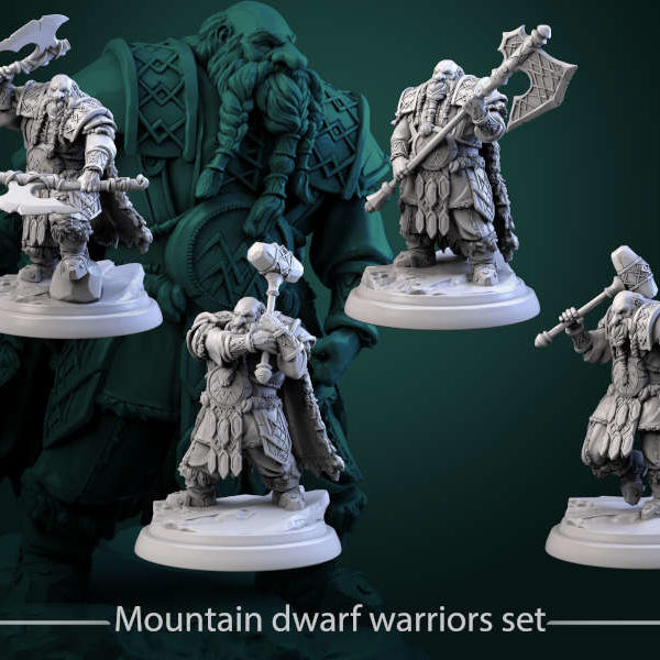 Mountain dwarf warrior-set-32mm-figurines-fantasy-tabletop-RPG-3D-miniatures-white-werewolf-tavern